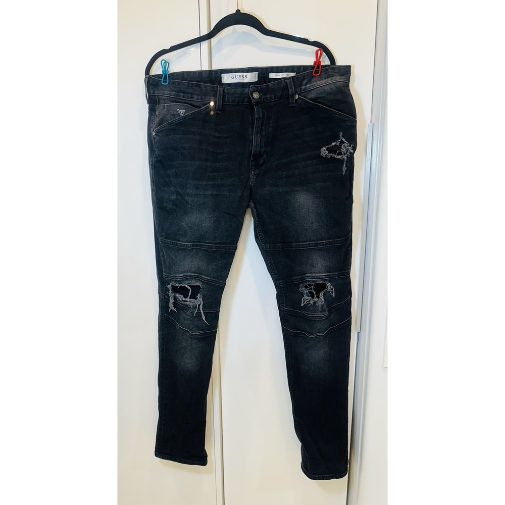 GUESS Men's Slim Tapered Black Denim Jeans Size 36Wx32L